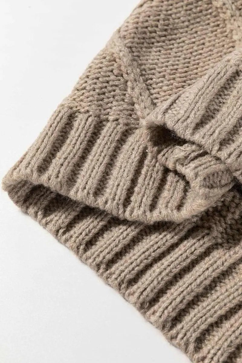 Love Salve Taupe Colorblock Sweater Women's Fall Fashion Cable Knit Satin Bow Top