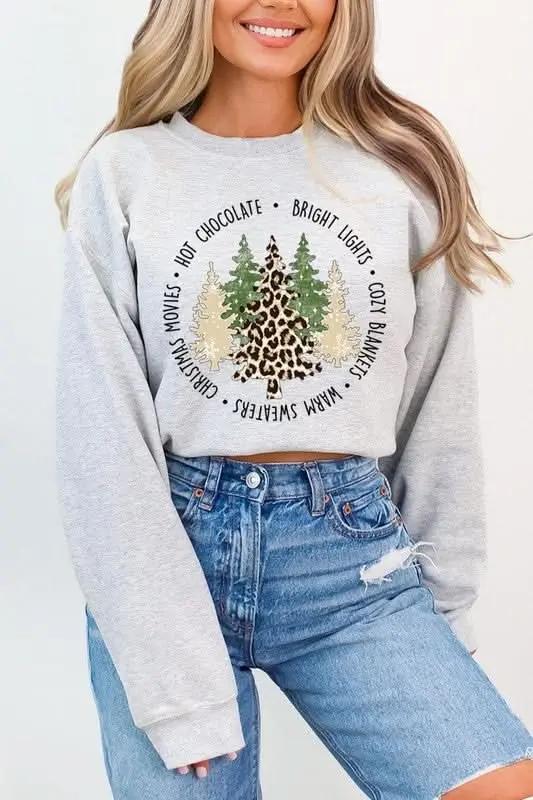 Color Bear Christmas Tree Graphic Unisex Fleece Sweatshirt Cozy & Trendy