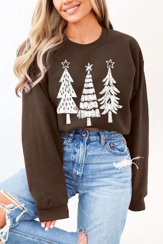 Color Bear Christmas Tree Graphic Unisex Fleece Sweatshirt Warm & Cozy