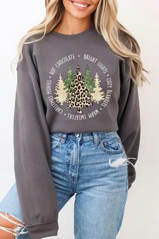 Color Bear Christmas Tree Graphic Unisex Fleece Sweatshirt Cozy & Trendy