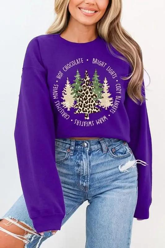 Color Bear Christmas Tree Graphic Unisex Fleece Sweatshirt Cozy & Trendy