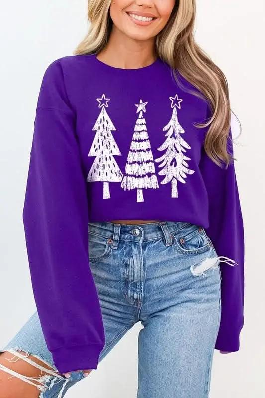 Color Bear Christmas Tree Graphic Unisex Fleece Sweatshirt Warm & Cozy