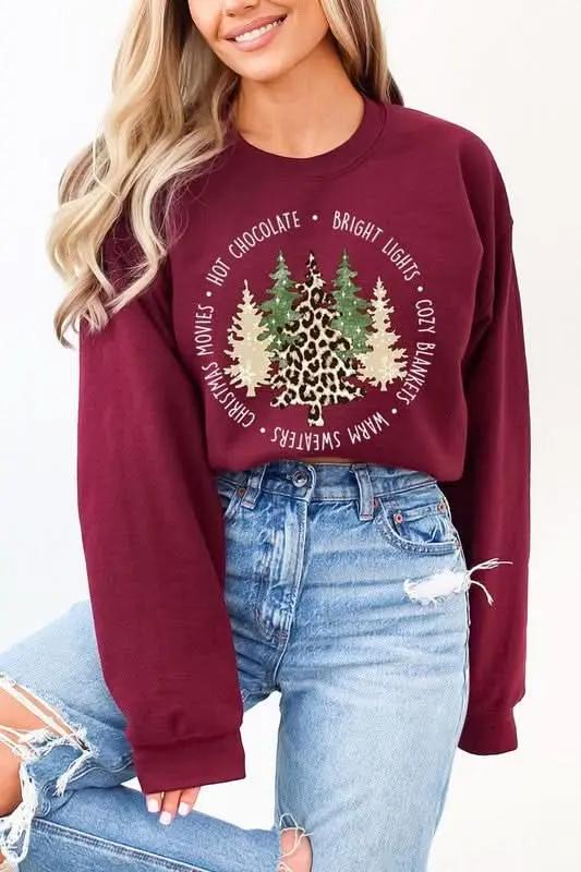Color Bear Christmas Tree Graphic Unisex Fleece Sweatshirt Cozy & Trendy