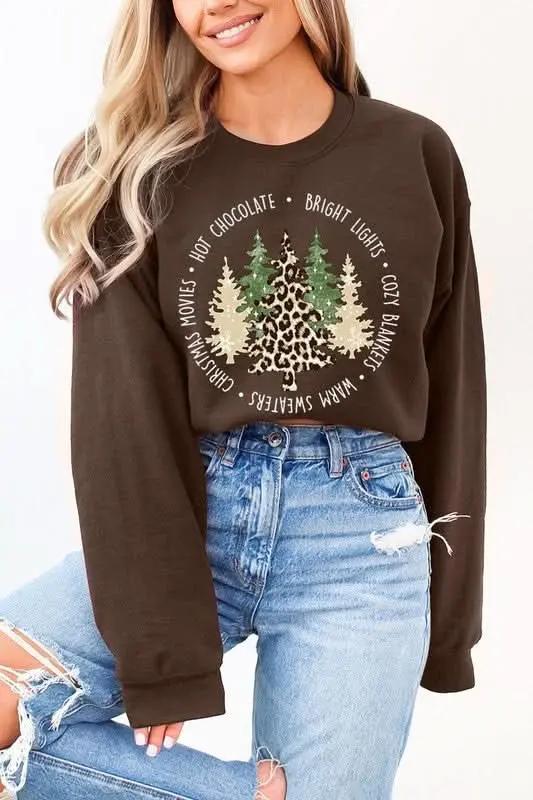 Color Bear Christmas Tree Graphic Unisex Fleece Sweatshirt Cozy & Trendy