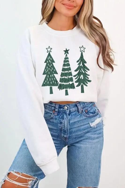 Color Bear Christmas Tree Graphic Unisex Fleece Sweatshirt Warm & Cozy
