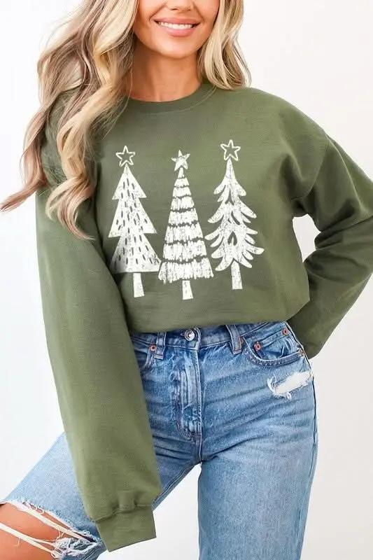 Color Bear Christmas Tree Graphic Unisex Fleece Sweatshirt Warm & Cozy