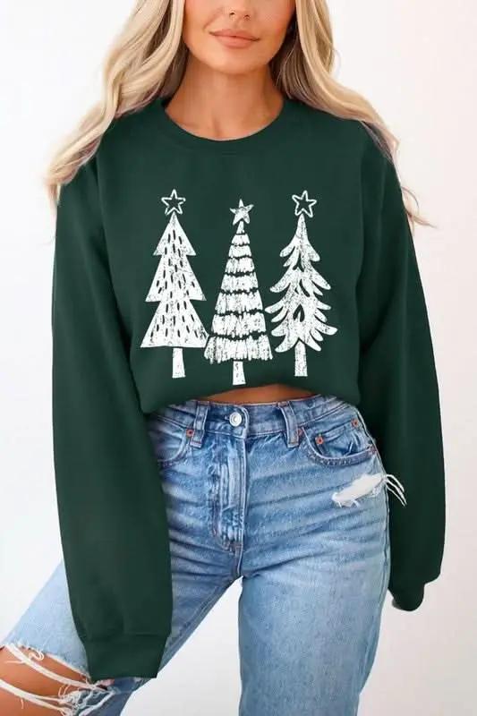 Color Bear Christmas Tree Graphic Unisex Fleece Sweatshirt Warm & Cozy