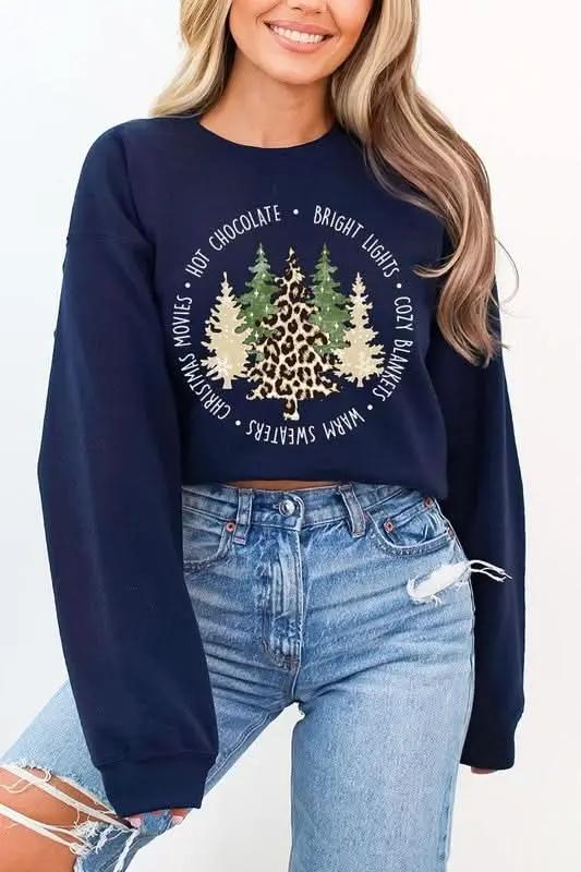 Color Bear Christmas Tree Graphic Unisex Fleece Sweatshirt Cozy & Trendy