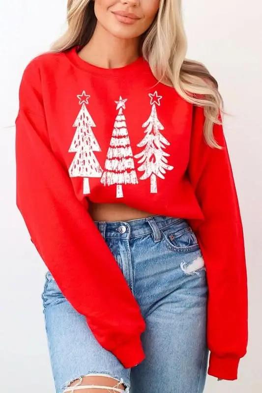 Color Bear Christmas Tree Graphic Unisex Fleece Sweatshirt Warm & Cozy