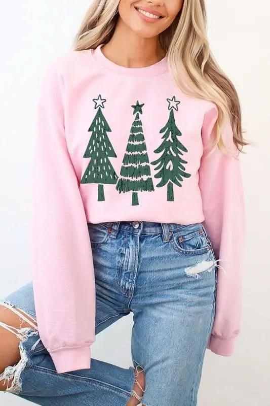 Color Bear Christmas Tree Graphic Unisex Fleece Sweatshirt Warm & Cozy