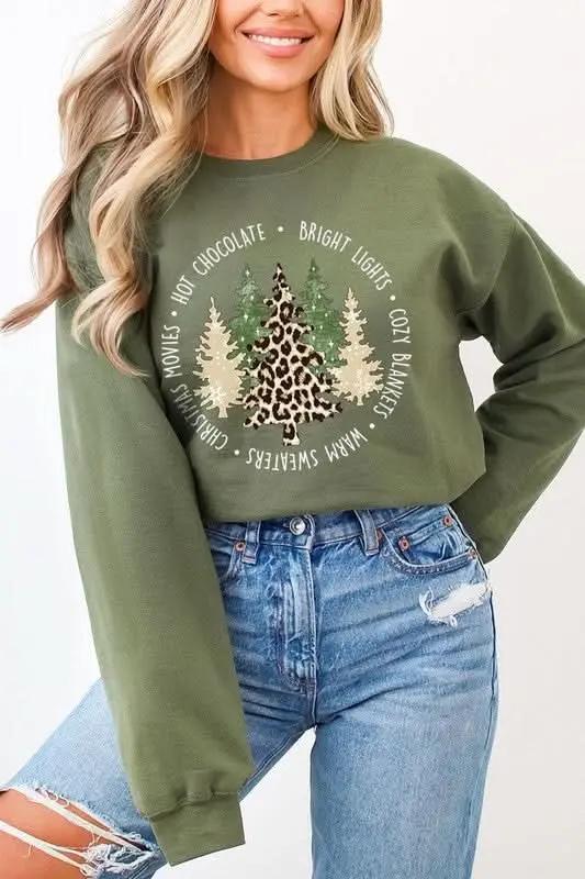 Color Bear Christmas Tree Graphic Unisex Fleece Sweatshirt Cozy & Trendy