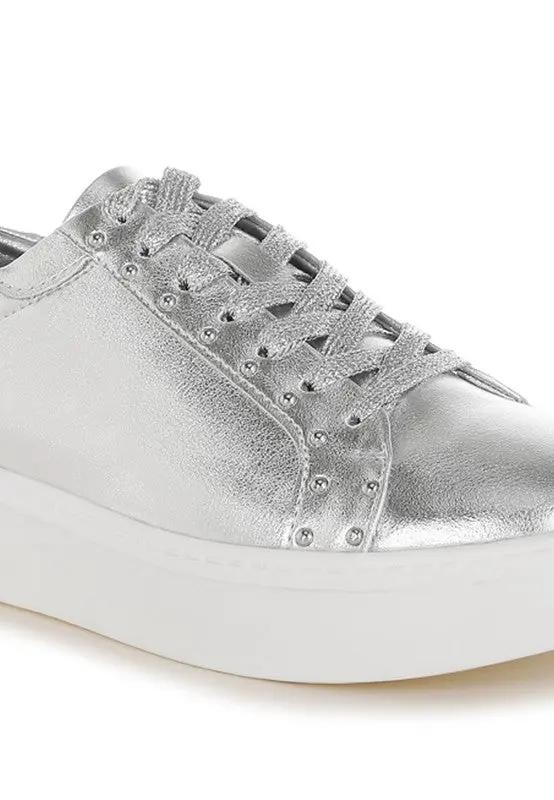 Chunky Sneakers - Comfortable & Durable - Metallic Pleather