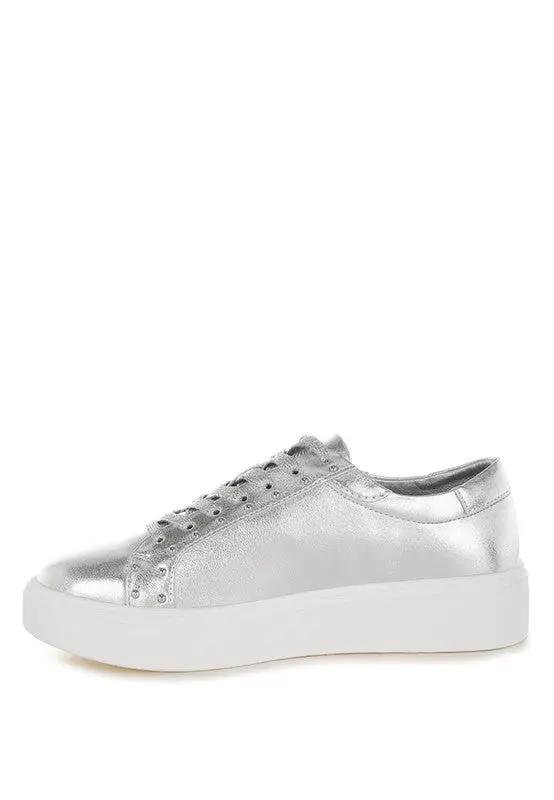 Chunky Sneakers - Comfortable & Durable - Metallic Pleather