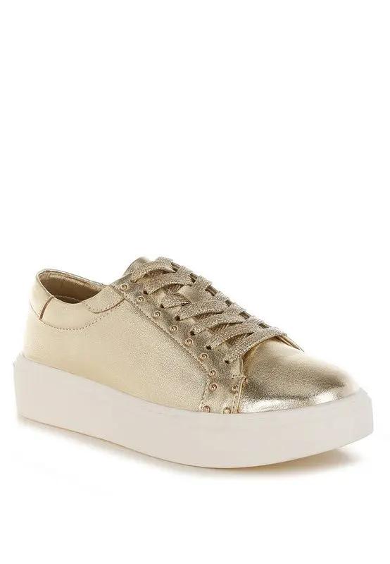 Chunky Sneakers - Comfortable & Durable - Metallic Pleather