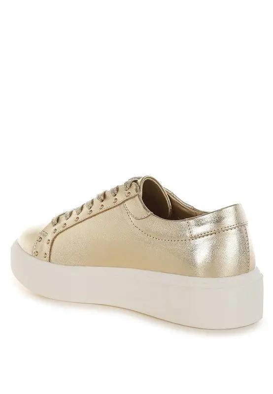 Chunky Sneakers - Comfortable & Durable - Metallic Pleather