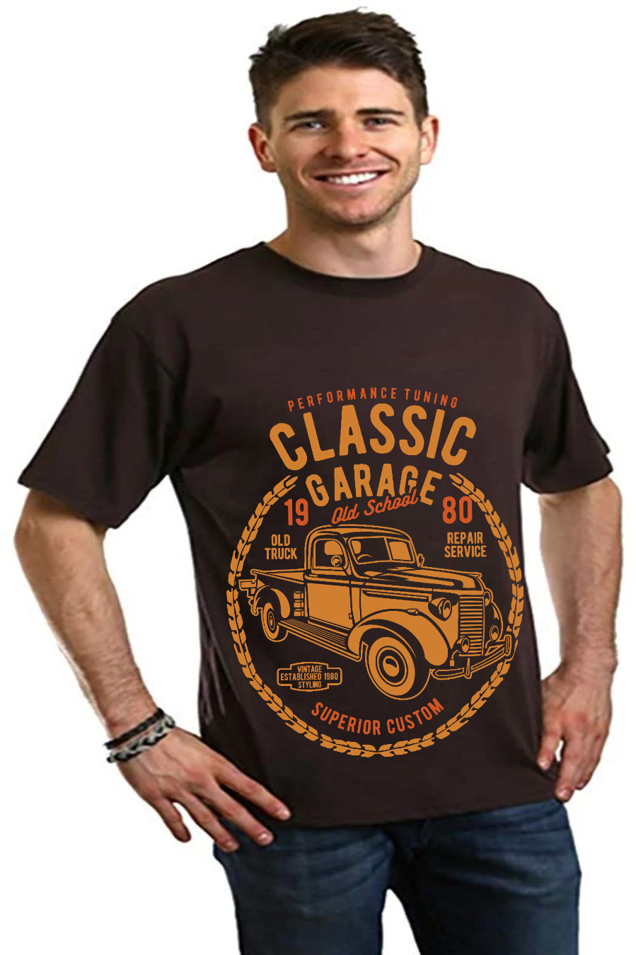 Classic Garage Men's Bamboo Viscose/Organic Cotton Short Sleeve Graphic T-Shirt