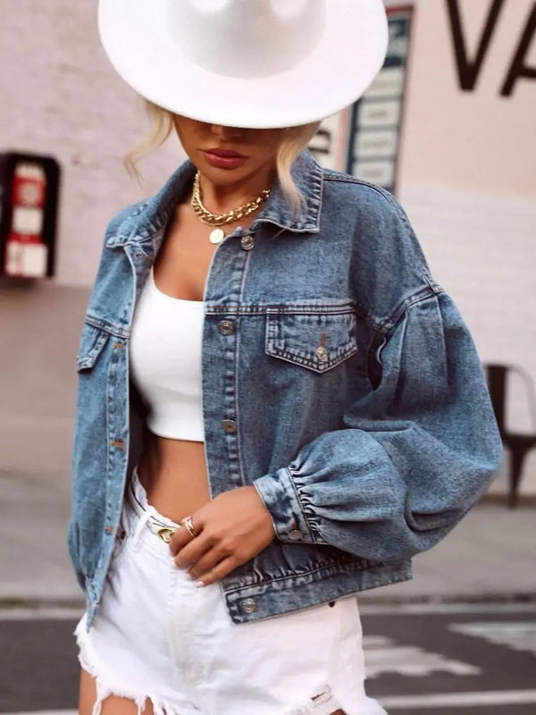 Trendsi Denim Top Women's Casual Collared Dropped Shoulder Buttoned Shirt