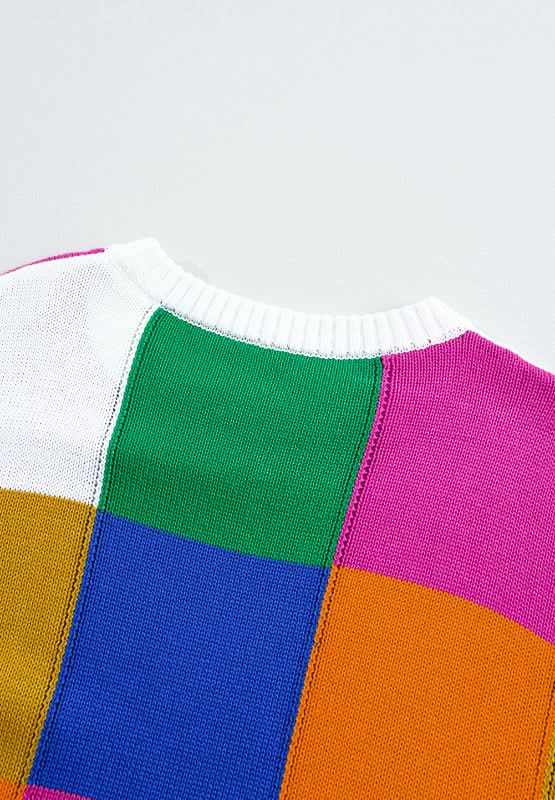 Sweater - Color Block Long Sleeve Knit - Casual Chic Comfort