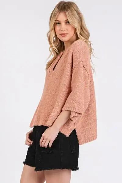 Trendsi Knit Sweater Women's Casual Everyday Top Side Slit Drop Shoulder Soft