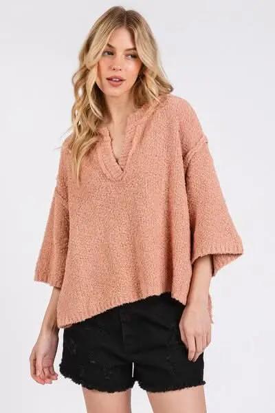 Trendsi Knit Sweater Women's Casual Everyday Top Side Slit Drop Shoulder Soft