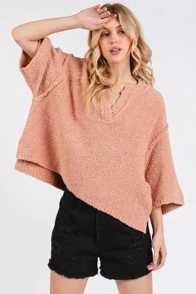 Trendsi Knit Sweater Women's Casual Everyday Top Side Slit Drop Shoulder Soft