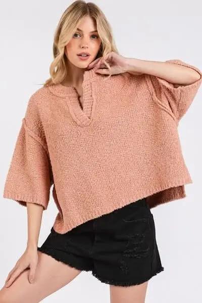 Trendsi Knit Sweater Women's Casual Everyday Top Side Slit Drop Shoulder Soft