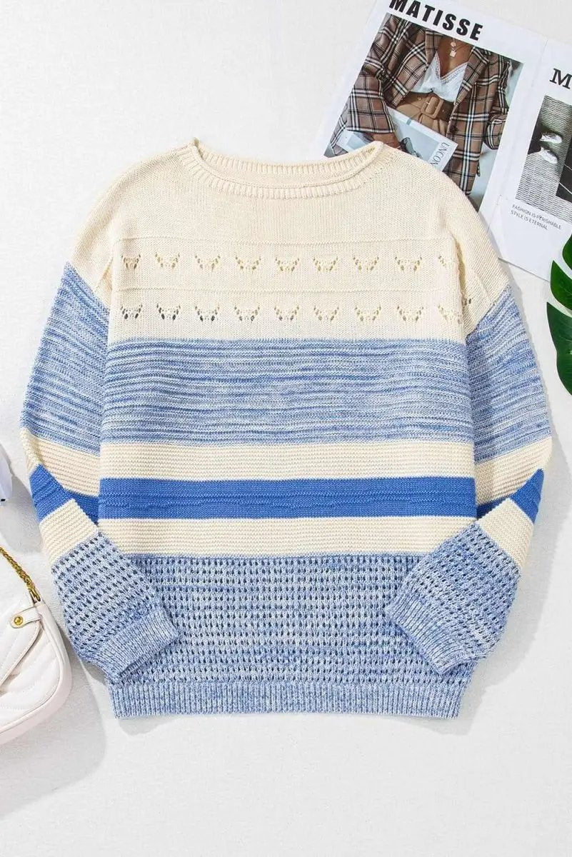 Trendsi Contrast Sweater Women's Casual Long Sleeve Knit Top Cozy & Chic