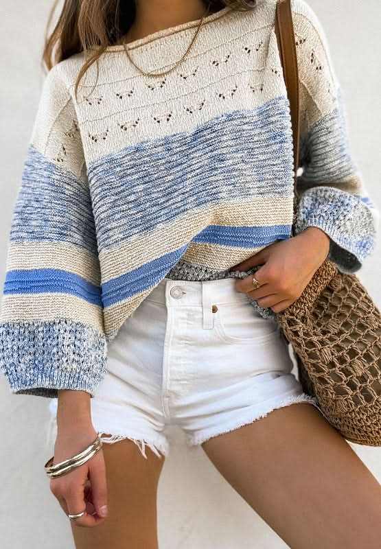 Trendsi Contrast Sweater Women's Casual Long Sleeve Knit Top Cozy & Chic