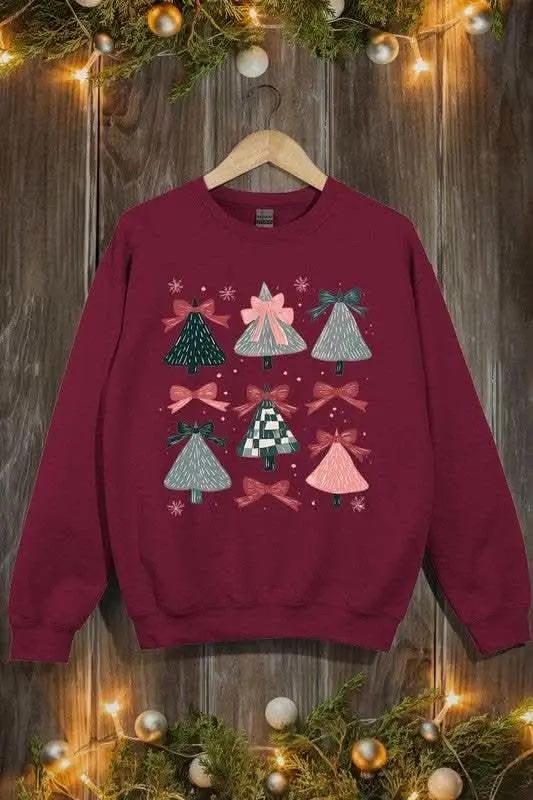 Color Bear Coquette Christmas Tree Unisex Graphic Fleece Sweatshirt Holiday Wear