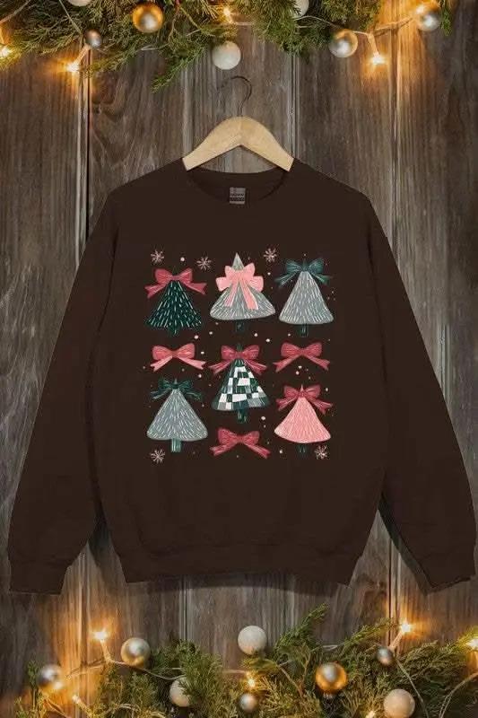Color Bear Coquette Christmas Tree Unisex Graphic Fleece Sweatshirt Holiday Wear