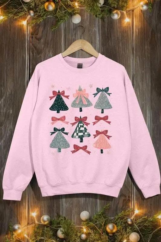 Color Bear Coquette Christmas Tree Unisex Graphic Fleece Sweatshirt Holiday Wear