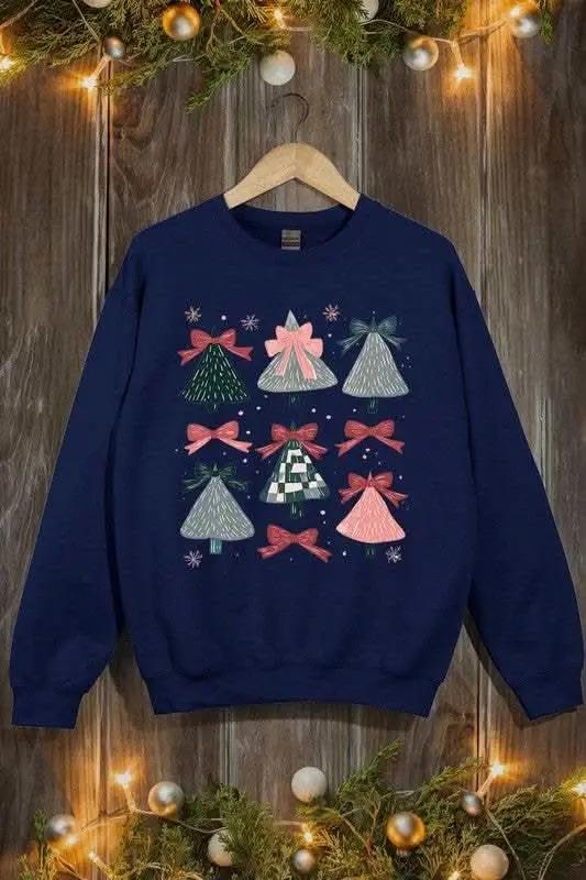Color Bear Coquette Christmas Tree Unisex Graphic Fleece Sweatshirt Holiday Wear