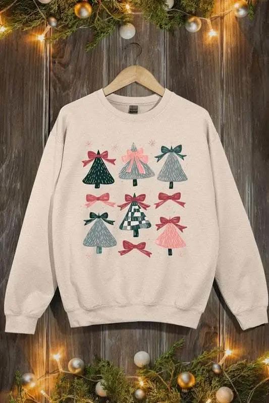 Color Bear Coquette Christmas Tree Unisex Graphic Fleece Sweatshirt Holiday Wear