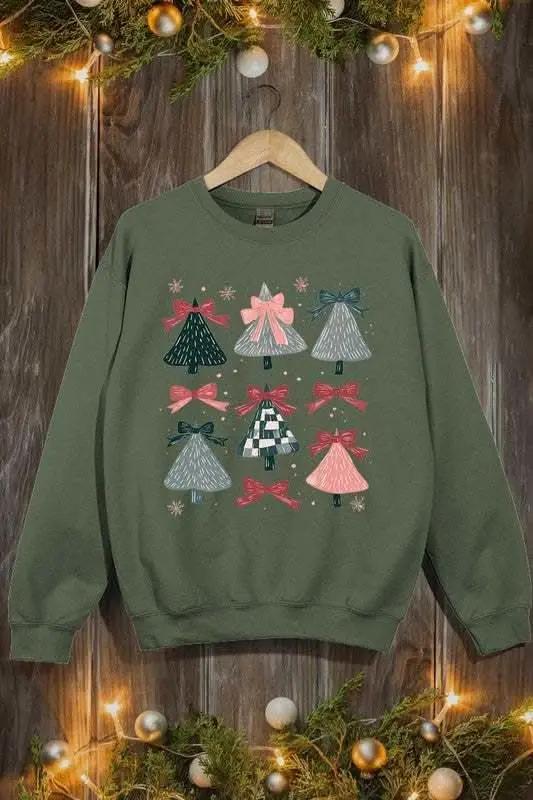 Color Bear Coquette Christmas Tree Unisex Graphic Fleece Sweatshirt Holiday Wear