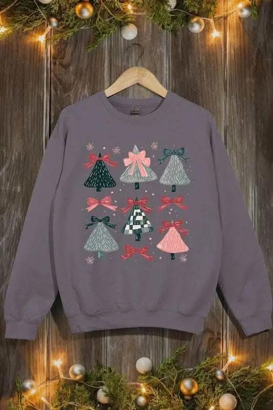 Color Bear Coquette Christmas Tree Unisex Graphic Fleece Sweatshirt Holiday Wear