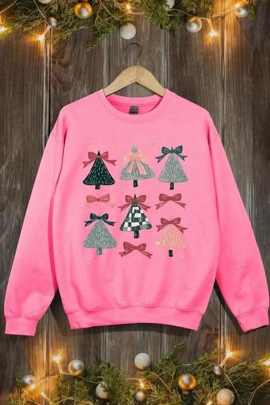 Color Bear Coquette Christmas Tree Unisex Graphic Fleece Sweatshirt Holiday Wear