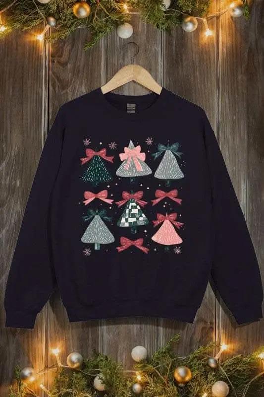 Color Bear Coquette Christmas Tree Unisex Graphic Fleece Sweatshirt Holiday Wear
