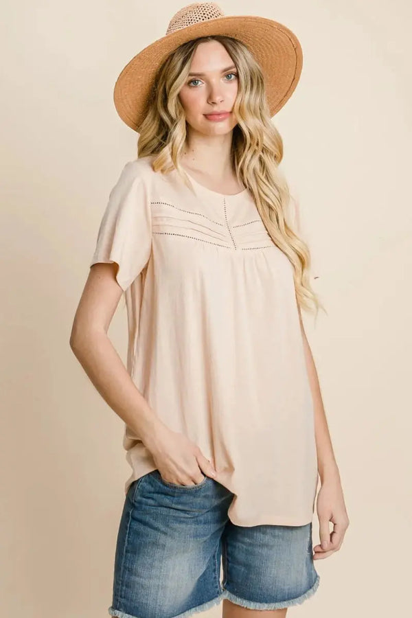 Trendsi Cotton Bleu Eyelet Women's T-Shirt Casual Everyday Top Soft & Breathable