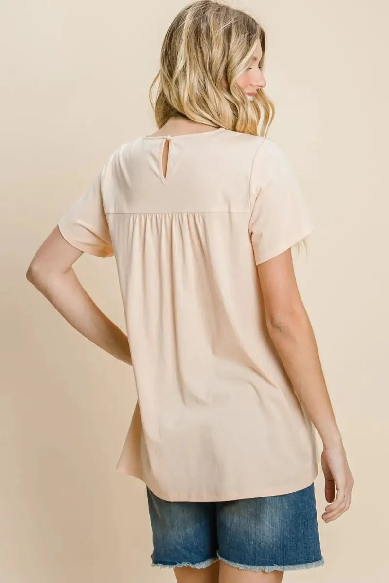 Trendsi Cotton Bleu Eyelet Women's T-Shirt Casual Everyday Top Soft & Breathable