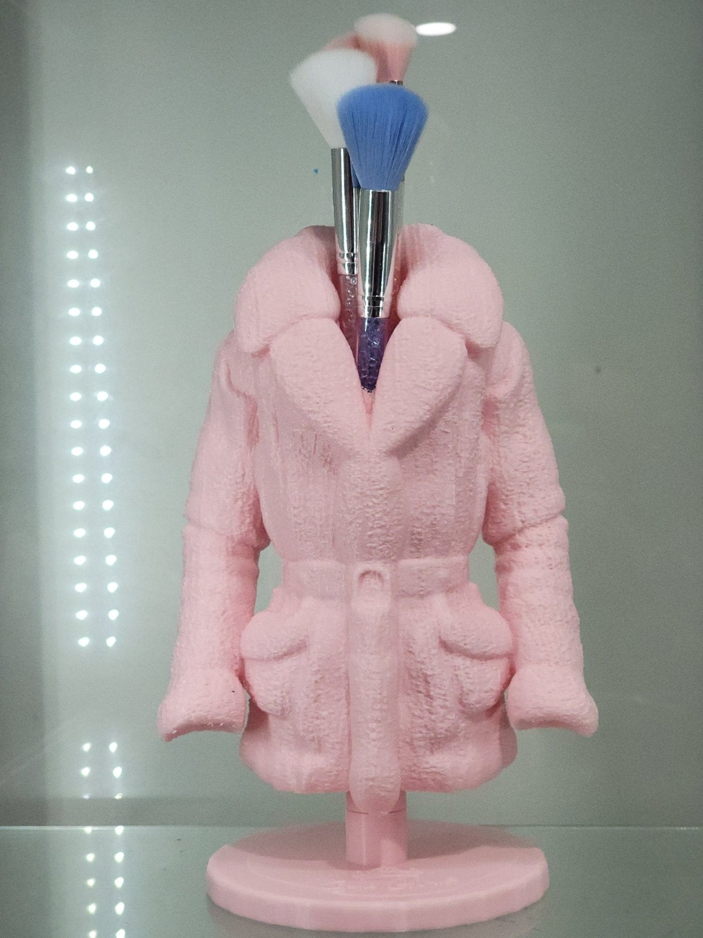 Cozy Pink Coat Makeup Brush Holder - Chic Vanity Organizer
