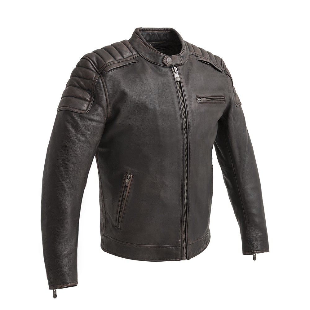 Crusader Men's Motorcycle Leather Jacket Brown Beige