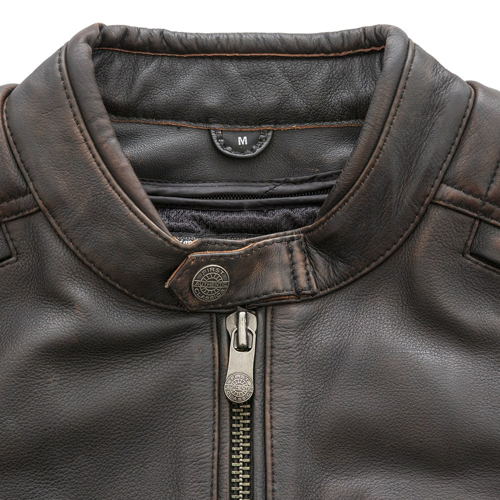 Crusader Men's Motorcycle Leather Jacket Brown Beige