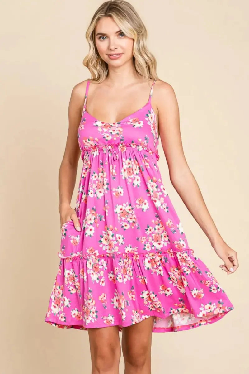 Cami Dress - Floral Ruffled Lightweight - Casual Summer Style