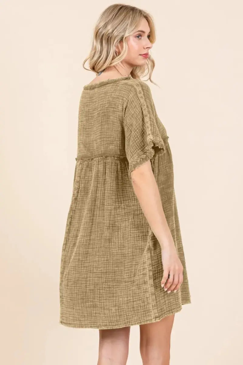 Women's Babydoll Dress - Short Sleeve, Pockets - Casual Mini