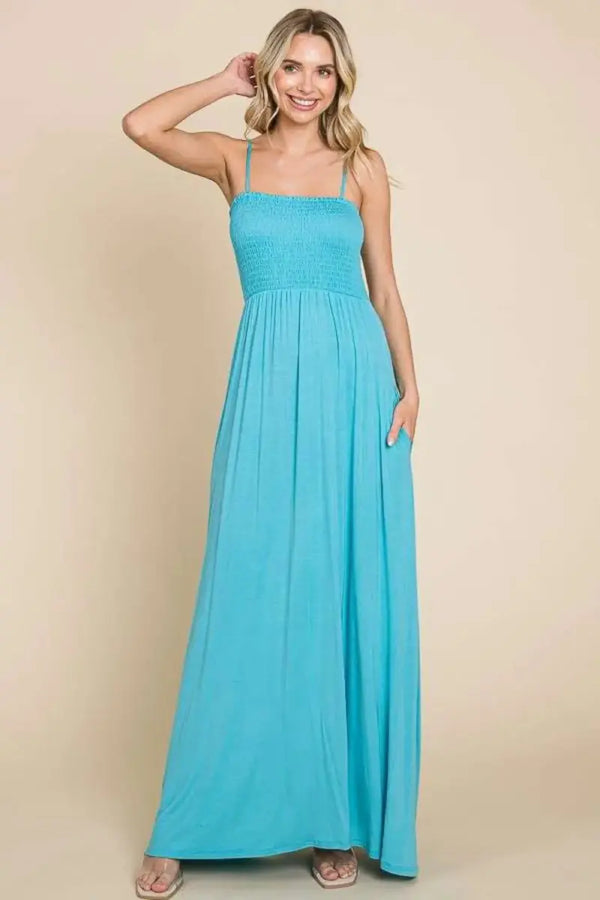 Trendsi Smocked Maxi Dress Women's Casual Summer Dress with Pockets