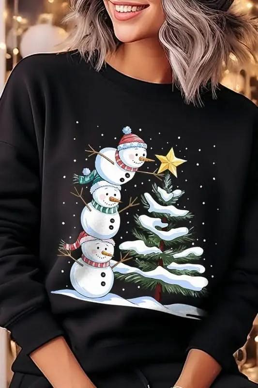 Color Bear Fleece Sweatshirt Christmas Snowman Graphic Women's Sweater Cute & Cozy