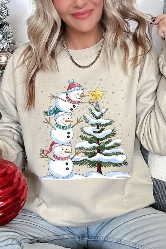 Color Bear Fleece Sweatshirt Christmas Snowman Graphic Women's Sweater Cute & Cozy