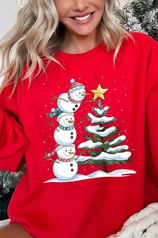 Color Bear Fleece Sweatshirt Christmas Snowman Graphic Women's Sweater Cute & Cozy