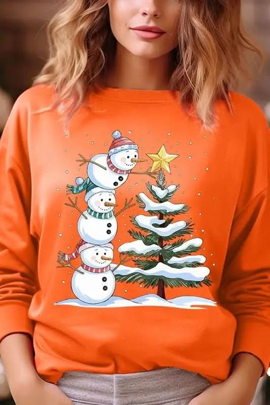 Color Bear Fleece Sweatshirt Christmas Snowman Graphic Women's Sweater Cute & Cozy