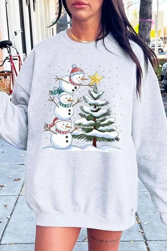 Color Bear Fleece Sweatshirt Christmas Snowman Graphic Women's Sweater Cute & Cozy